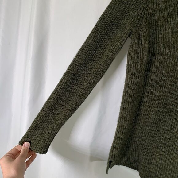 J. Crew Merino Wool Blend Sweater Women's Small Green Knit Ribbed Vneck Pullover - Picture 4 of 8